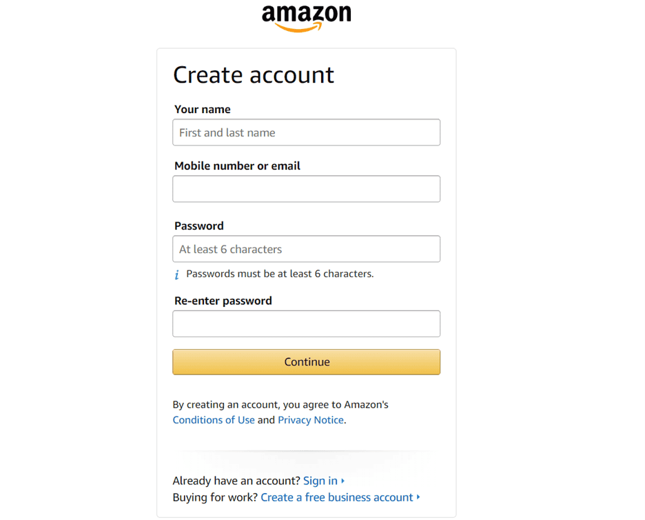 creating amazon account