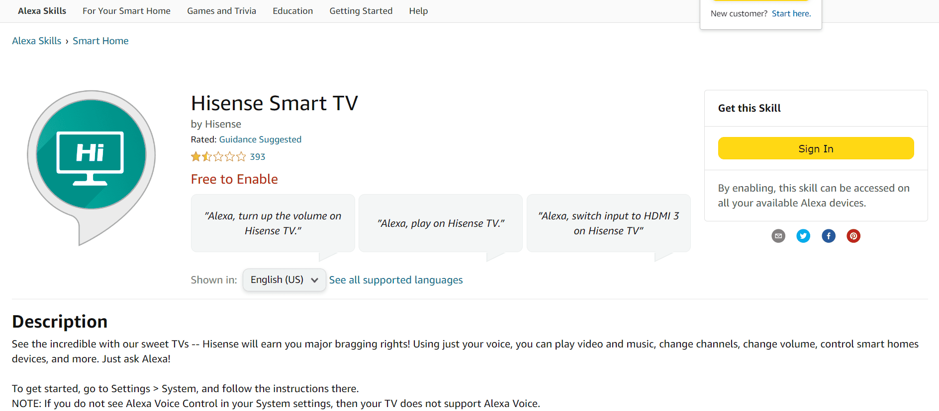 Hisense TV Alexa Skill