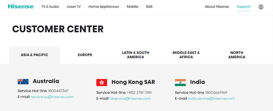 Hisense customer center website 